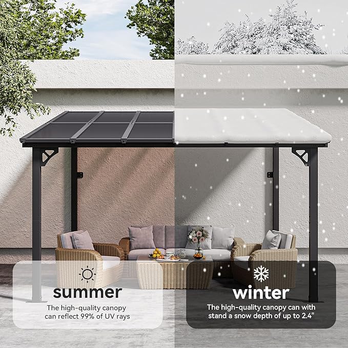 Aoxun 10' x 12' Gazebo for Patio, Gazebo Pergola with Sloped Roof, Large Wall-Mounted Heavy Duty Awnings, for Backyard, Deck, Patio