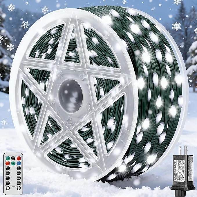 Brightever Christmas Decorations Outdoor, 360 FT 1100 LED Christmas Lights with Remote Control - 8 Lighting Modes & 3 Timers, String Lights for House, Indoor, Porch, Xmas Decorations (Cool White)