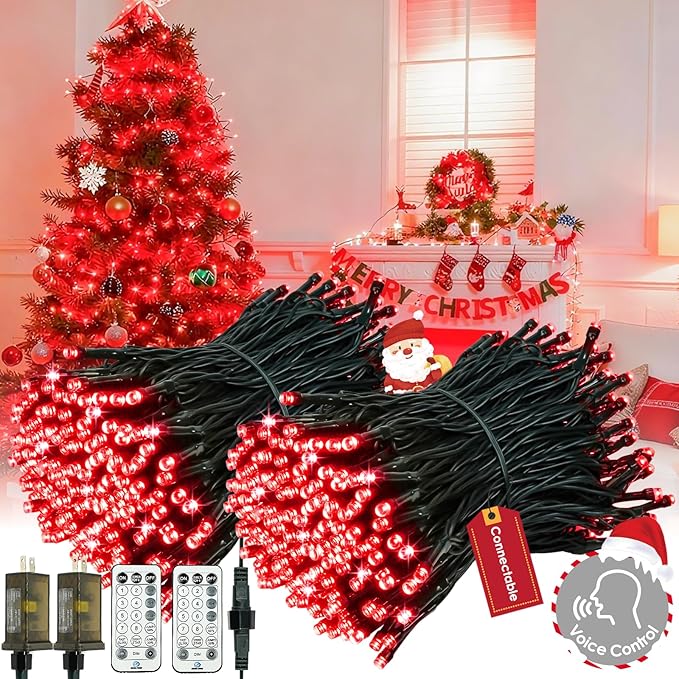 Voice Control Connectable 2PK 164FT 400LED Christmas String Lights Indoor Outdoor with Remote | Smart Twinkle Fairy String Lights 12 Modes & Timer for Xmas Tree Decor (Red)