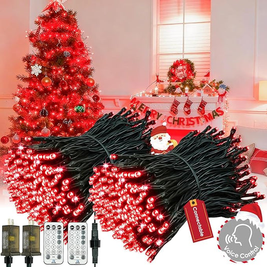 Voice Control Connectable 2PK 164FT 400LED Christmas String Lights Indoor Outdoor with Remote | Smart Twinkle Fairy String Lights 12 Modes & Timer for Xmas Tree Decor (Red)