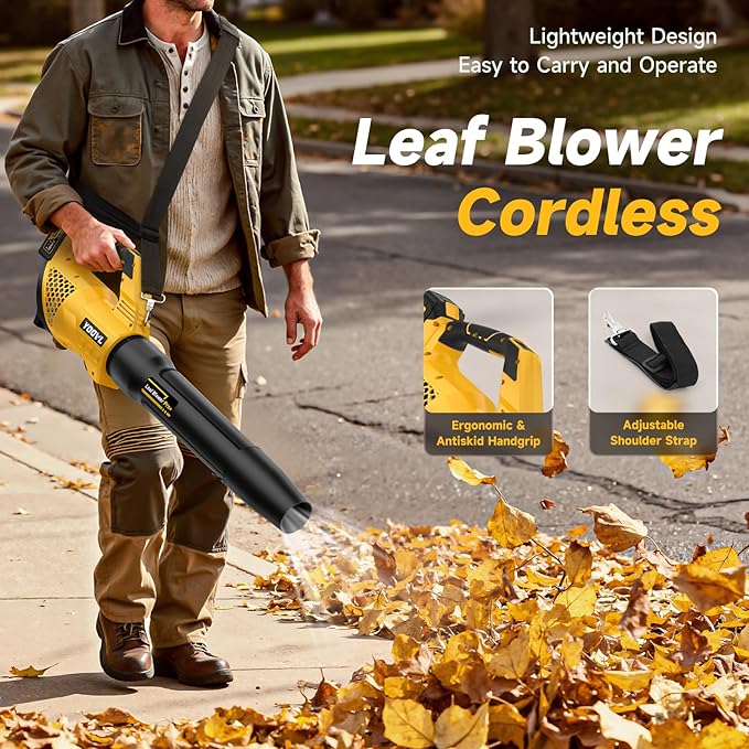 Leaf Blower Cordless, 650CFM Electric Leaf Blowers with 2 x 5.2Ah Batteries and Charger, 3 Speed Modes, 1 x Adjustable Shoulder Strap, Powerful Blowers for Lawn Care, Patio, Dust, Blowing Leaves