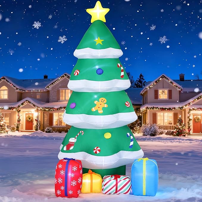 10 FT Giant Inflatable Christmas Tree with 4 Gift Boxes Featuring Built-in LEDs for Blow Up Christmas Decoration, Perfect Outdoor Christmas Inflatables for Yard, Garden, and Lawn Décor