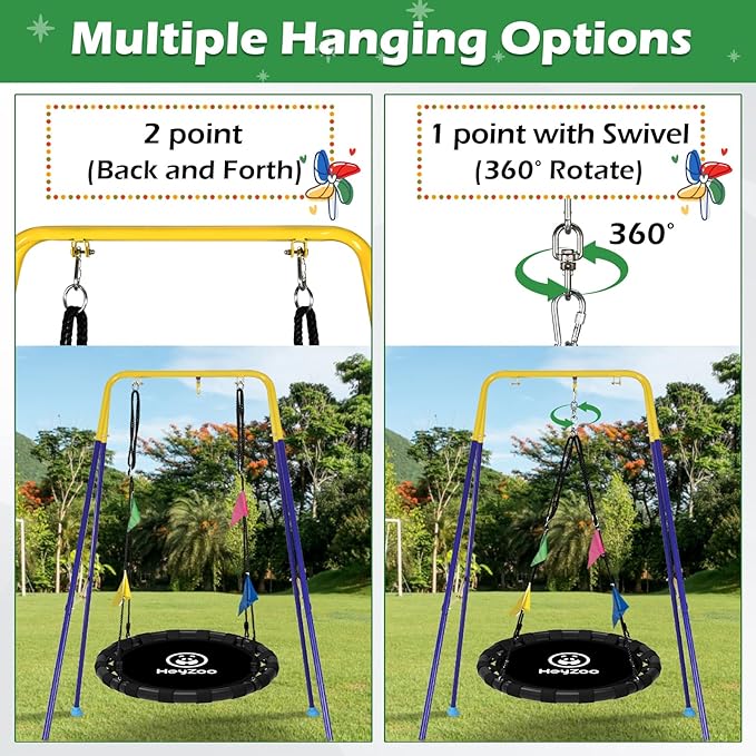 Saucer Swing, 48 Inch Larger Swing Sets for Backyard and Outdoor Playground, 900lbs Weight Capacity, with 360 Degree Swivel, Gifts for Kids and Family, Black