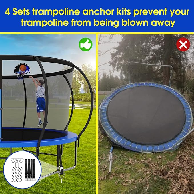 SKYUP 2026 Upgraded 8 10 12 14 15 16 FT 1500lbs Tranpoline for Kids and Adults with Light+Sprinkler+Socks, Recreational Tranpoline with Basketball Hoop, Ladder, ASTM Approved Tranpoline for 7-10 Kids