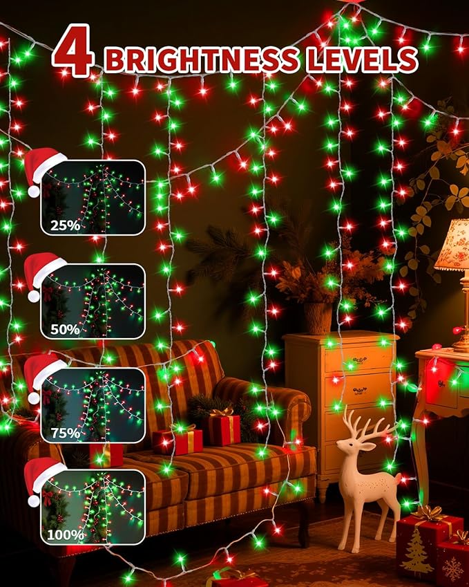 Christmas Lights String Outdoor Indoor, 1200 LED 403FT Red Green Xmas Tree Decorations Lights, Plug in Twinkle Fairy Light with Remote Timer Dimmable for Room Yard Holiday Party Wedding Camping Decor