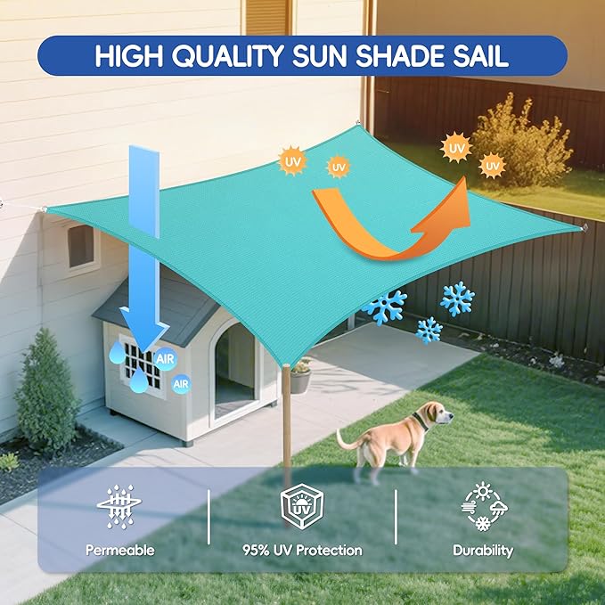 Sun Shade Sail 7'x9' Rectangle Shade Cloth for Garden, Permeable Shade Canopy Outdoor Patio Covers for Pergola Backyard Deck Outside Activity, Turquoise