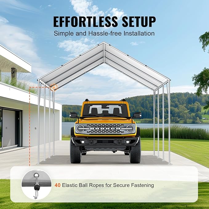 VEVOR 10x20' Canopy Replacement Cover Heavy Duty, Carport Garage Top Tent Shelter Tarp Waterproof & UV Protected, Easy Installation with 40 Free Ball Bungeess(Only Cover, Frame Not Include)