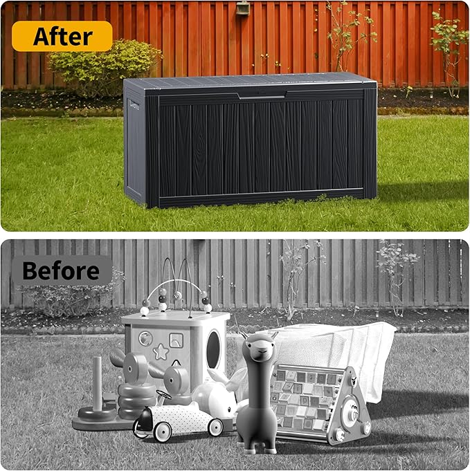 Mersco 80 Gallon Double-Wall Resin Deck Box - Lockable Waterproof Outdoor Storage Box, 515lbs Capacity & Doubles as Seating for Patio Furniture - Garden Tools, Pool Accessories (Black)
