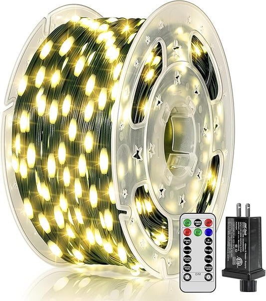 300 LED 98 FT Christmas Lights, Waterproof Outdoor String Lights with Remote and Timer, Christmas Tree Lights with 8 Modes Dimmable, Fairy Lights for Holiday Decor (Warm White)