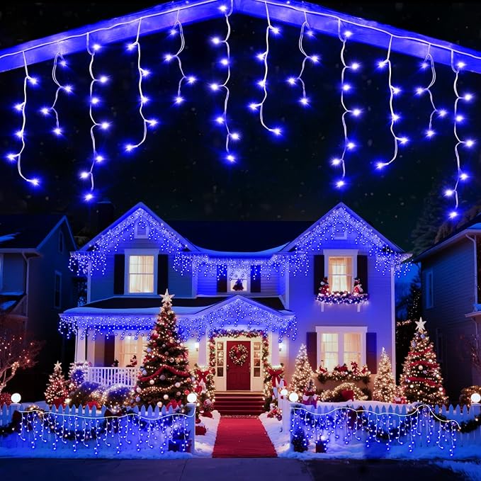 98 Ft String Lights for Outside, 1216 LED Christmas Lights Outdoor Plug in, Christmas String Lights with 8 Modes & Timer for Holiday, Party, Wedding, House, Patio, Outdoor Decor(Blue)