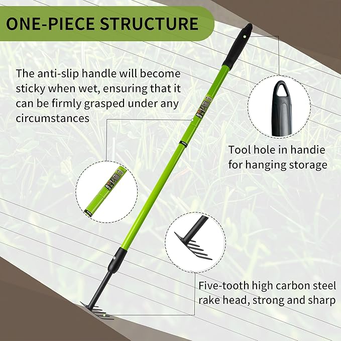 Small Rake for Gardening, Garden Rake, Hand Rakes, Ajustable Handle Gardening Hand Cultivator, Garden Tool with Non Slip Handle Hand, Weeder Tool for Weeding Tilling Soil Planting