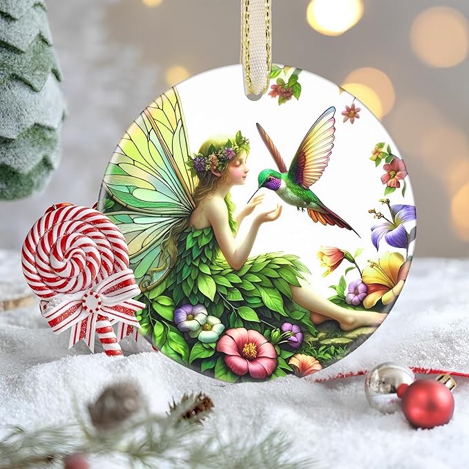 Christmas Ornaments, 3.5 Inch Ceramic Fairy Hanging Ornament, Christmas Tree Ornaments, Gifts for Wife, Xmas Gifts, Unique Gift Idea, Perfect for Holiday Party, Tree, Window, Wall Decor