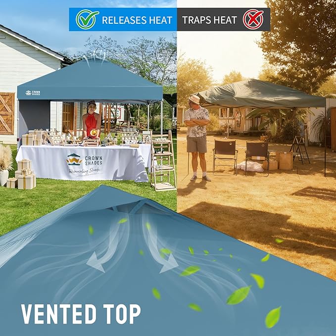 CROWN SHADES 10x10 Pop Up Canopy with 1 Side Wall - Beach Tent with One Push Setup - Outdoor Sun Shade for Events, Parties, Camping - Gazebo with STO-N-Go Cover Bag (Cyan Blue)