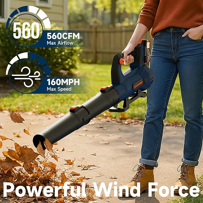 Leaf Blower Cordless with 2¡¿ 5.0Ah Batteries and Charger, 21V Electric, Lightweight Battery Powered Blowers for Lawn Care, Yard, Patio Cleaning, Blowing Leaves & Dust, Dark Blue