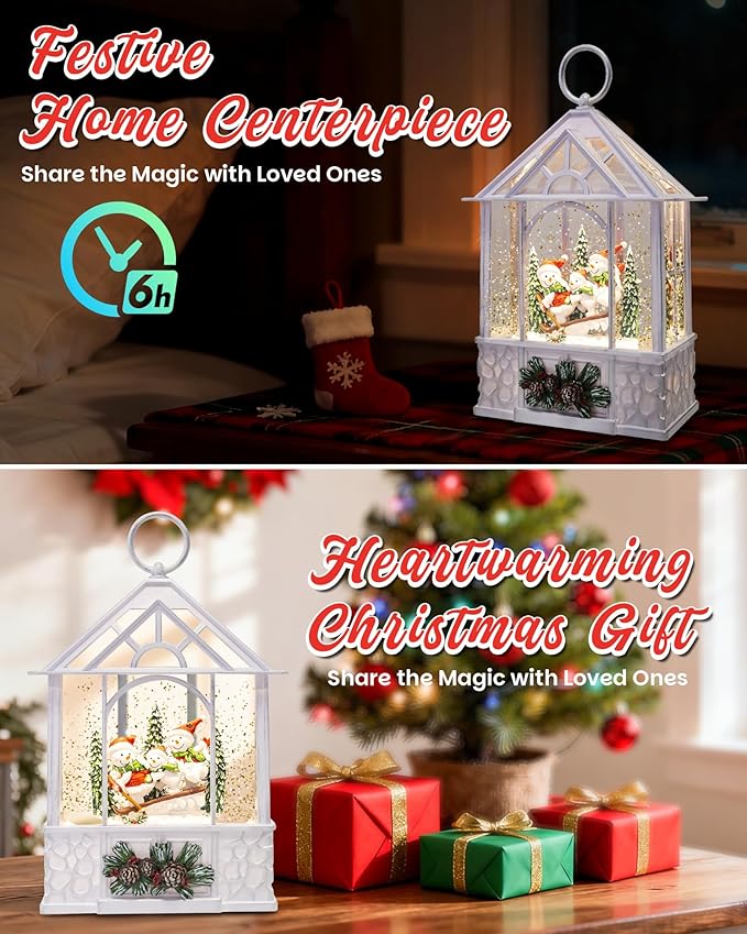 Christmas Snowman Snow Globe Light up Lantern with 8 Songs, 9.84" Christmas Snow Globes for Kids Adults, 6H Timer & Dual Power, Snowglobes Christmas Decorations Indoor for Home, Gifts for Women Men