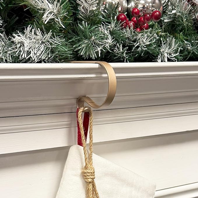 Haute Decor The Original MantleClip Stocking Holder- 4 Pack (Campagne) - Hang Christmas Stockings Safely and Securely from Mantels Up to 3 Inches Thick
