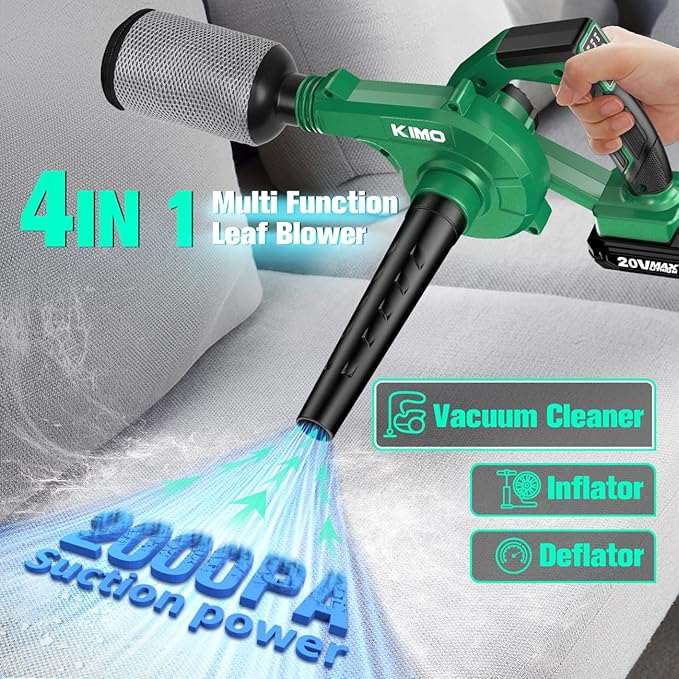KIMO Weed Wacker and Blower Combo with 2 x 2.0Ah Battery & Charger, 12 Inch Electric Weed Eater w/6pcs Line Spools, 4-in-1 Leaf Blower Cordless w/Vacuum, 3 Nozzles & 20 Extended Tube for Yard, Garden