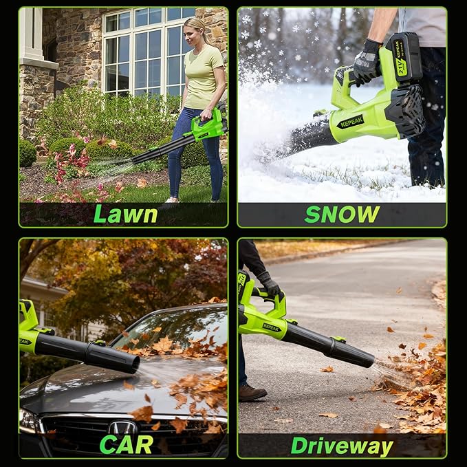 KEPEAK Leaf Blower Cordless, 650CFM & 6 Speed Levels, Electric Cordless Leaf Blower with 2 x 21V 4.0Ah Battery Powered, Blowers for Lawn Care, Yard, Blowing Leaves, Dust, Snow