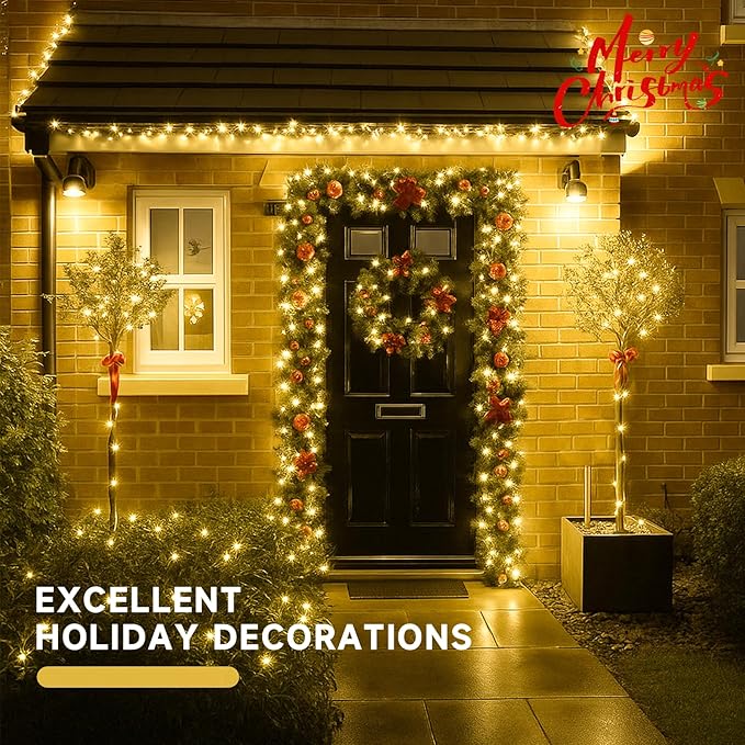 4 Pack 180FT Solar String Lights for Outside, Super Bright 320 LED Solar Christmas Lights Outdoor Waterproof with 8 Modes, Green Wire Solar Twinkle Fairy Lights for Xmas Tree Party Yard (Warm White)