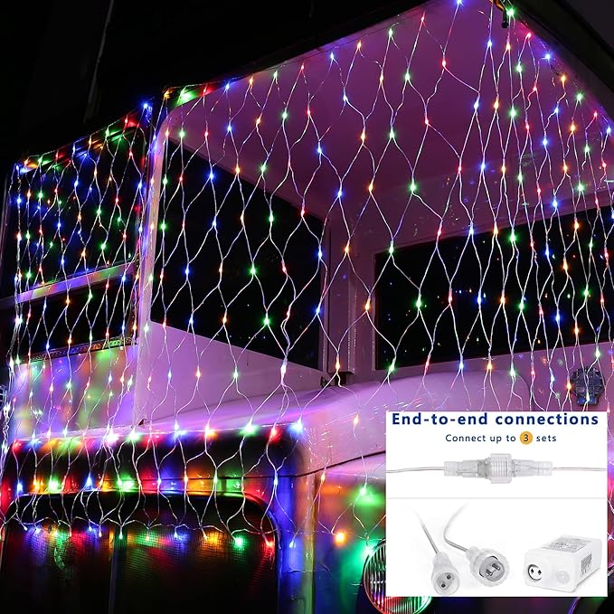 Joomer Christmas Net Lights - 2PACK 12FT x 5FT 360 LED Plug-in Mesh Lights, Waterproof with 8 Modes, Timer, Connectable for Bushes, Trees, Garden, Outdoor Christmas Decor (Clear Wire, Multicolor)