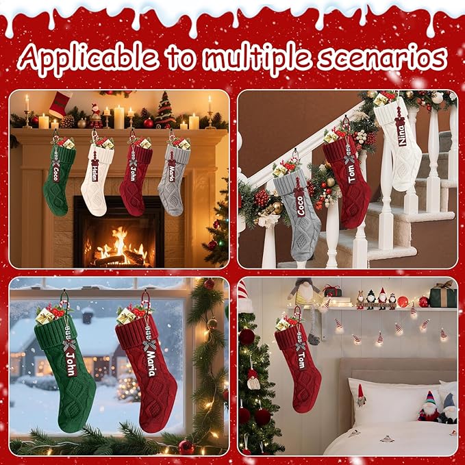 Christmas Stockings 18 Inches,Long Knitted Stocking with Name Tags, Christmas Decoration Hanging Stockings Fireplace Xmas Tree Ornaments for Home Family