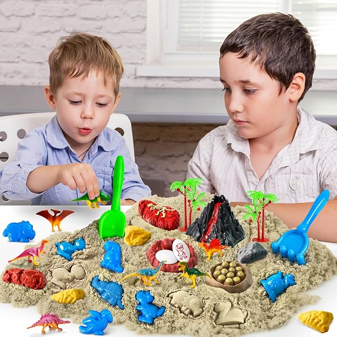 Sensory Bin, Dinosaurs Kit with Sensory Sand, Play Sand Pretend Play Beach Toy, Sandbox for Girls and Boys
