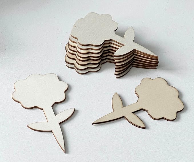 100 Pcs Wood Plant Labels, Natural Wooden Plant Marker Garden Sign Tags, Flower Type Garden Markers for Succulents, Herbs, Seedlings, Potted, Flowers, Vegetables (Flower)