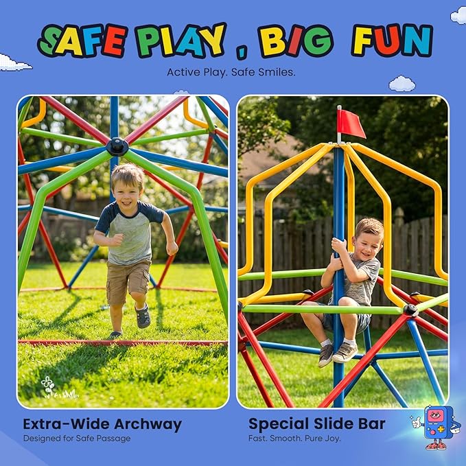 Zupapa 10FT Kids Climbing Dome Tower, Outdoor Jungle Gym for Kids with Climbing Grip - Geometric Dome Climber Supports 1200LBS Outdoor Playset and Easy Assembly Outdoor Play Equipment
