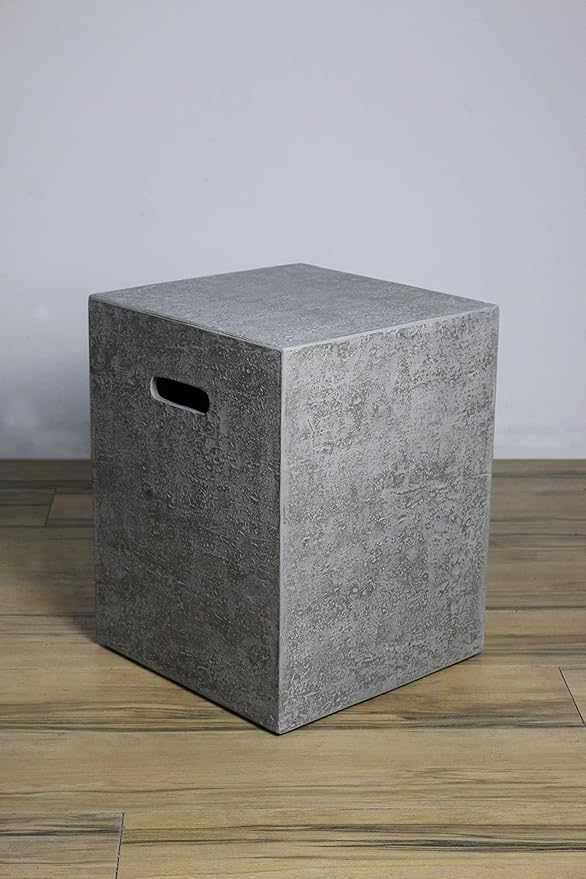 Elementi Hampton Fire Pit Bundle Outdoor Firepit Set Includes 56¡± Propane Concrete Firepit Table, Glass Windscreen, Stainless Steel Cover, Tank Cover, Canvas Cover, Floor Mat, Ice Bucket