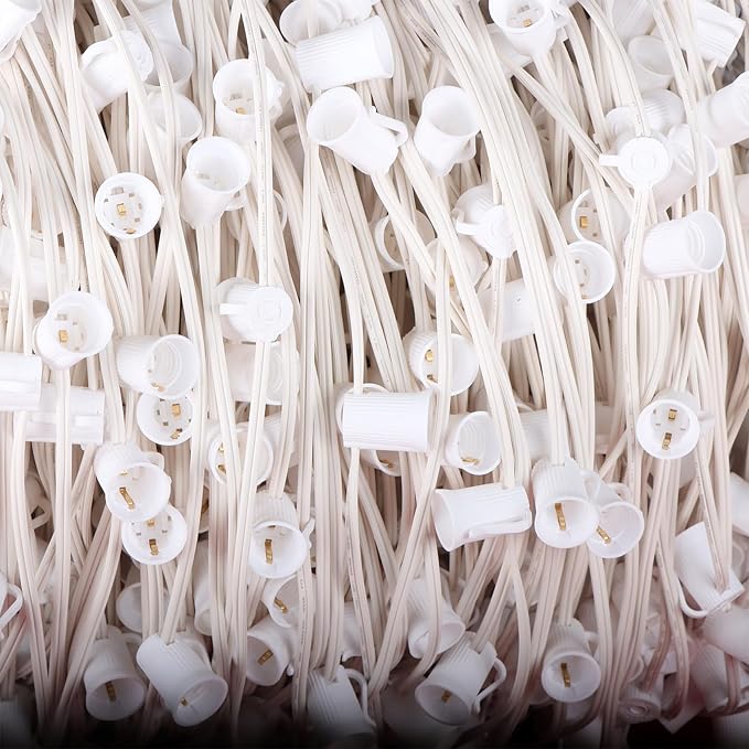 1000FT C9 Light String, E17 Socket 12" Spacing, C9 Christmas Stringer Outdoor Black Stringer for Wedding Patio Event Lighting Decor, White Wire