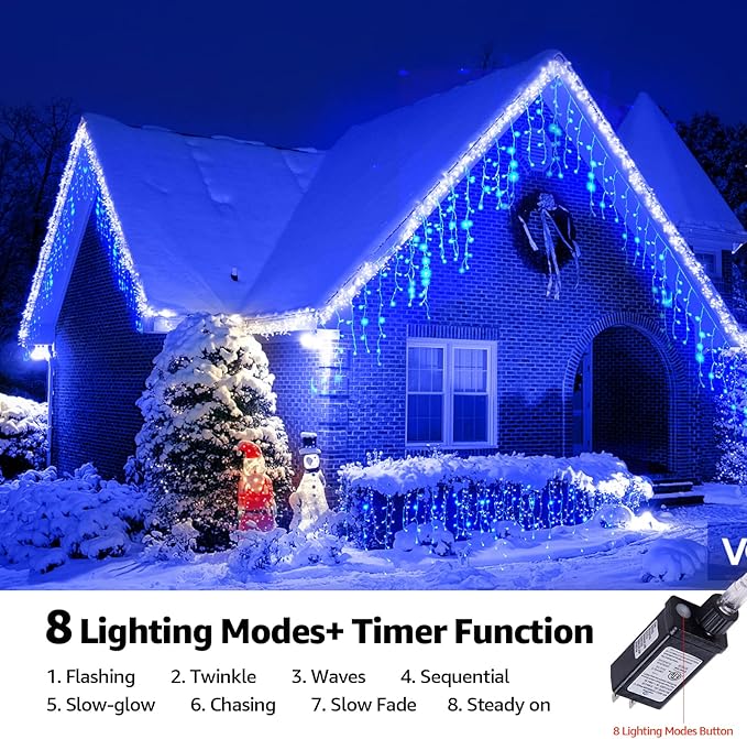 Led Christmas Lights Outdoor Christmas Decorations Hanging Lights 400LED 8 Modes 75 Drops, Waterproof Outdoor Indoor Fairy Christmas Light for Party, Holiday, Wedding, Eaves Decorations (Blue)