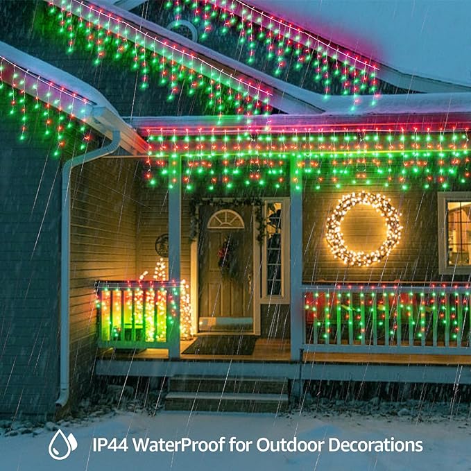 Led Christmas Lights Outdoor Christmas Decorations Hanging Light 400LED 8 Modes 75 Drops, Waterproof Outdoor Indoor Fairy Xmas Lights for Party, Holiday, Wedding, Home Decorations (Red and Green)