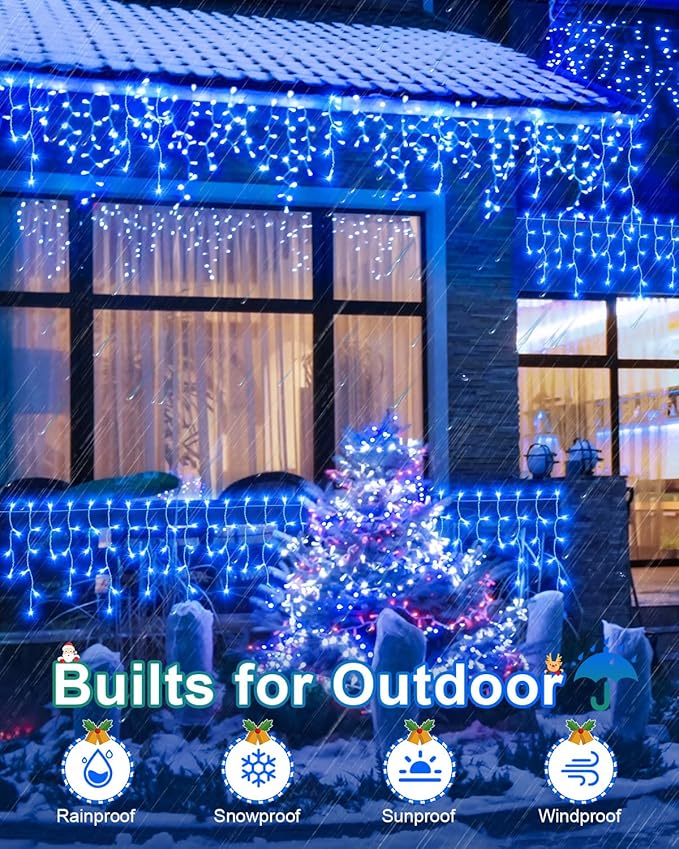 972 LED106 FT Christmas Lights Outdoor, Plug in Waterproof Christmas Lights,Connectable 8 Modes Hanging Fairy Lights for Patio Window Holiday Wedding Party Pathway Indoor Decorations Blue