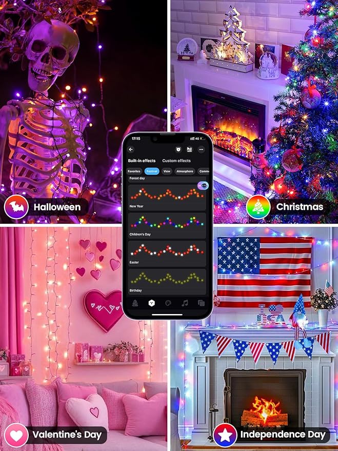 Smart Color Changing Christmas Lights with Remote & APP, 109FT 300 LED RGB Dimmable Christmas String Lights, Waterproof Fairy Twinkle Light for Indoor Outdoor Xmas Tree Wedding Holiday Decorations