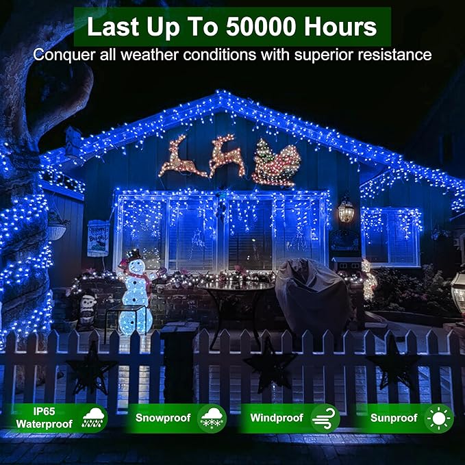 792 LED Christmas Lights with 176 Drops,82ft 8 Modes Fairy Hanging String Lights with Timer Waterproof, Plug-in Christmas String Lights for Holiday Wedding Party Christmas Decorations(Blue)