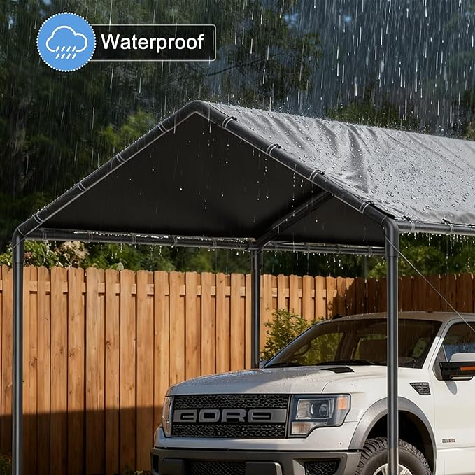 10x20 Heavy Duty Carport, Outdoor Carport Shelter with Reinforced Frame and Stakes, Waterproof Garage Car Port Tent (Gray)