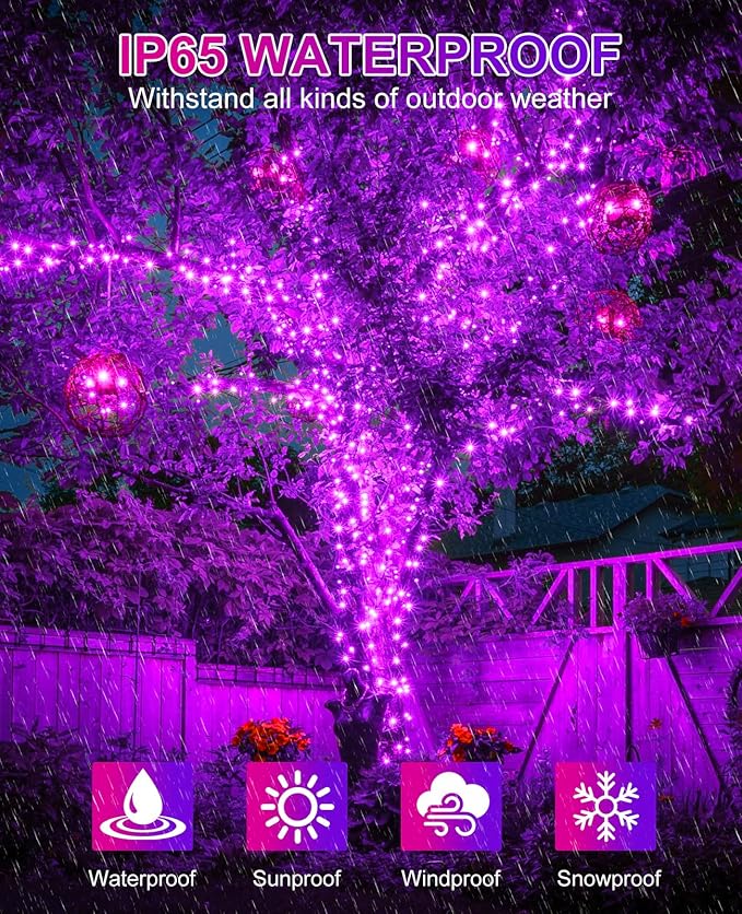 Purple Christmas Lights Outdoor, 80FT 240 LED Christmas Tree Lights Waterproof Plug in, 8 Modes Connectable Christmas Decorations Green Wire for Indoor Home Xmas Garden Holiday
