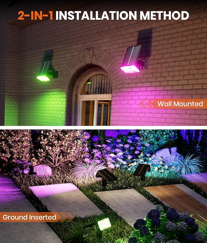 12 Pack - Solar Christmas Lights Outdoor Waterproof,6 Color Changing Spotlights &10 Modes, IP67 Waterproof,105° Adjustable Solar Spot Lights for Pathway/Garden/Yard/Patio/Landscape/Backyard Xmas Decor