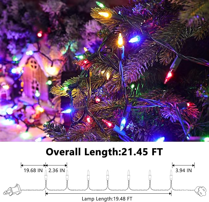 Christmas Lights -2 Pack Total 43FT 200 Count Conectable Waterproof String Lights Brighter Detachable Plug-in Lights Indoor & Outdoor for Christmas Decoration(Mulitcolor)