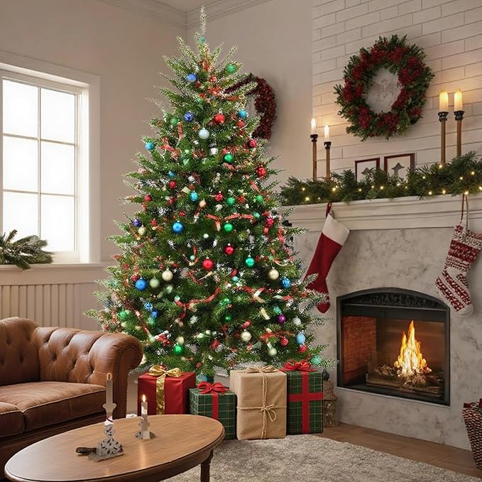 7FT Unlit Christmas Tree Green, Dunhill Fir Artificial Tree with 2144 PVC Branch Tips, Realistic Full Shape, Foldable Metal Stand for Indoor Home, Office & Holiday Decoration