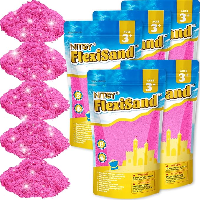 NiToy FlexiSand Value Pack Colored Moldable Self-Sticking Sand, Never Dries Out Fun for 3 Years and Up Kids, Bulk Refill for Sensory Sand Box Toys, Ideal for Shaping and Molding (11lbs, Hot Pink)