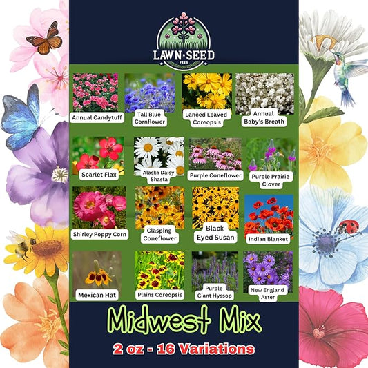 Midwest Wildflower Mix (2oz) Sprinkle a Little Magic—Our Shade, Perennial, Hummingbird, Deer-Resistant, and Other mixes Bring Vibrant Color and pollinator Joy to Any Space.