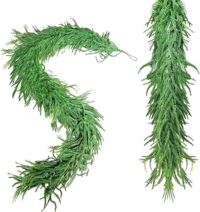 Christmas Garland 2pcs 6Ft Norfolk Pine Garlands for Mantle Decor, Artificial Greenery Garland for Fireplace, Table, Wall, Indoor Outdoor Christmas Decoration