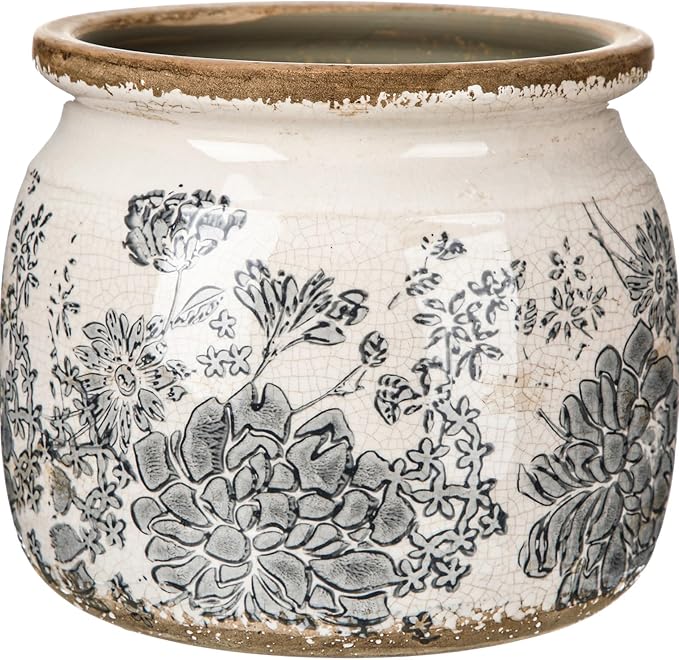 1 Pcs Vintage Planter Large Ceramic Plants Pot Grey Flower Crack Cottage Scroll Vase Flower Vase Pot Indoor Plants Home Kitchen Decor Farmhouse Antique Decorative Gift
