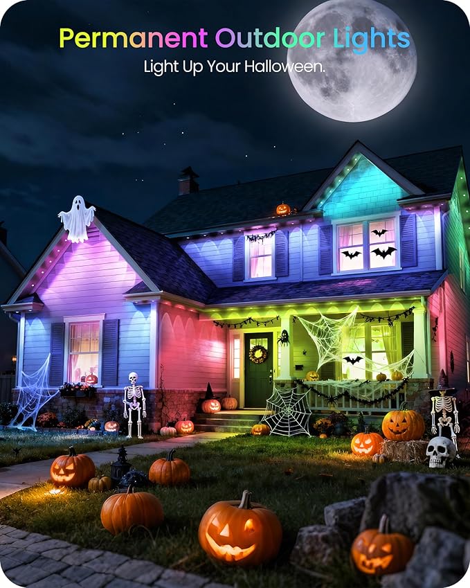 Permanent Outdoor Lights, 100 FT RGB & White Eaves Light with 72 LED Lights, App/Remote Control, IP65 Waterproof Christmas String Lights for Daily, Festival, Party, Holiday Decor W05EL05