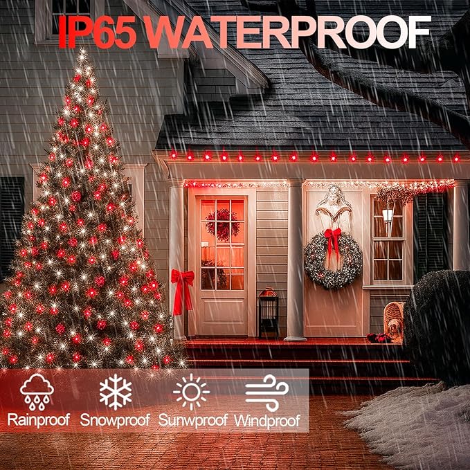 4 Pack 180FT Solar Christmas Lights Outdoor Waterproof, Super Bright 320 LED Solar String Lights with 8 Lighting Modes, Green Wire Solar Twinkle Tree Lights for Outside Xmas Party(Red and White)