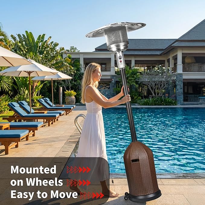 MAJARO 50,000 BTU Outdoor Propane Patio Heater with Wheels ? Wicker-Style Propane Tank Cover, Weighted Base, Easy Ignition & Safety Tilt Shut-Off for Patio & Outdoor Living Spaces
