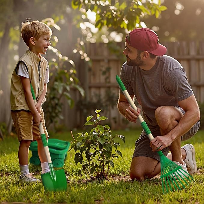 Kids Gardening Tools Set,8Pcs Wheelbarrow Set for Kids with Shovel, Rake, Leaf Rake,Summer Outdoor Backyard Farm Digging Weed Toys Beach, Sand, Garden Play Set Birthday Gift for Boys Girls