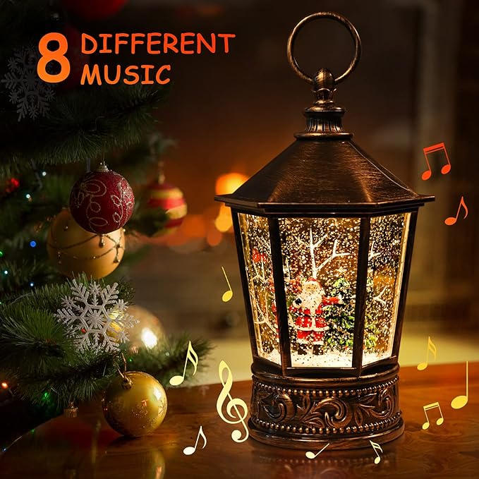 Snow Globe Lighted Christmas Decorations, Santa Claus Musical Christmas Snow Globe Lantern with Timer, Christmas Holiday Party Gifts and Decorations
