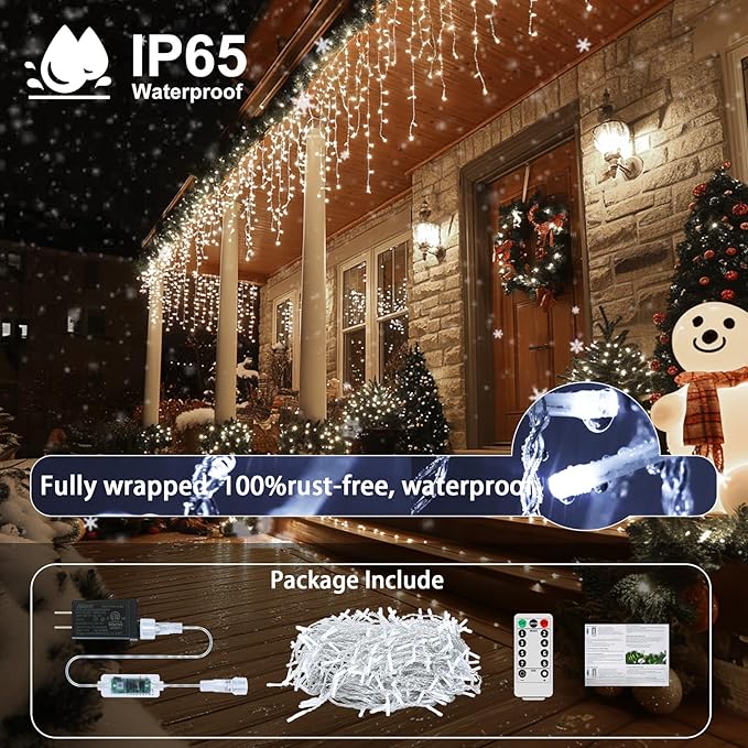 Icicle Lights for Outside, 167ft 1760 LED Icicle Christmas Lights Outdoor Waterproof, 352 Drops with Remote, 8 Modes & Dimmable, Timer for Christmas, Wedding, Party, House, Roof Decoration, White